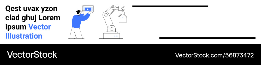 Engineer operating automated robotic arm Engineer operating automated robotic arm vector image