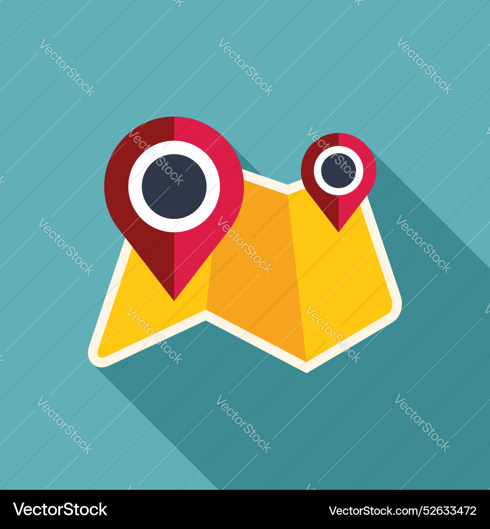 Folded paper map with two red location pins Folded paper map with two red location pins vector image