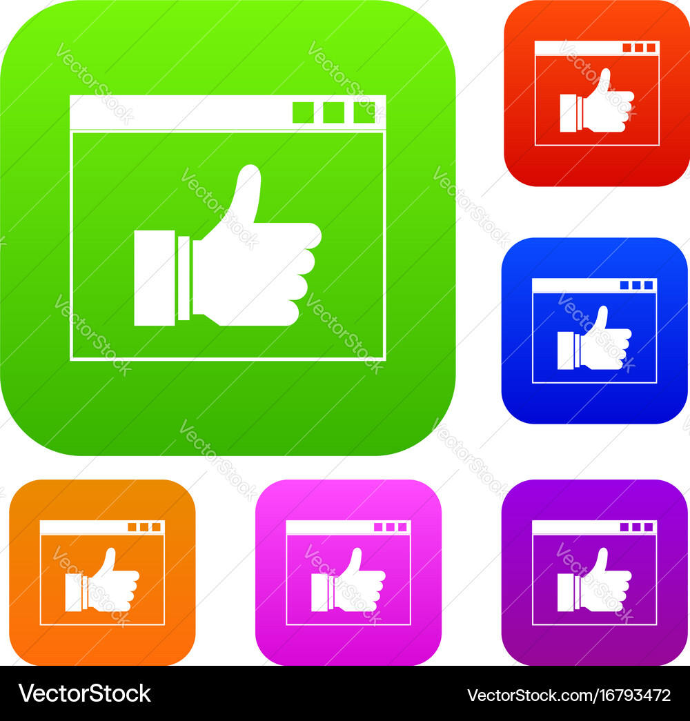 Hand with thumb up in browser set collection vector image