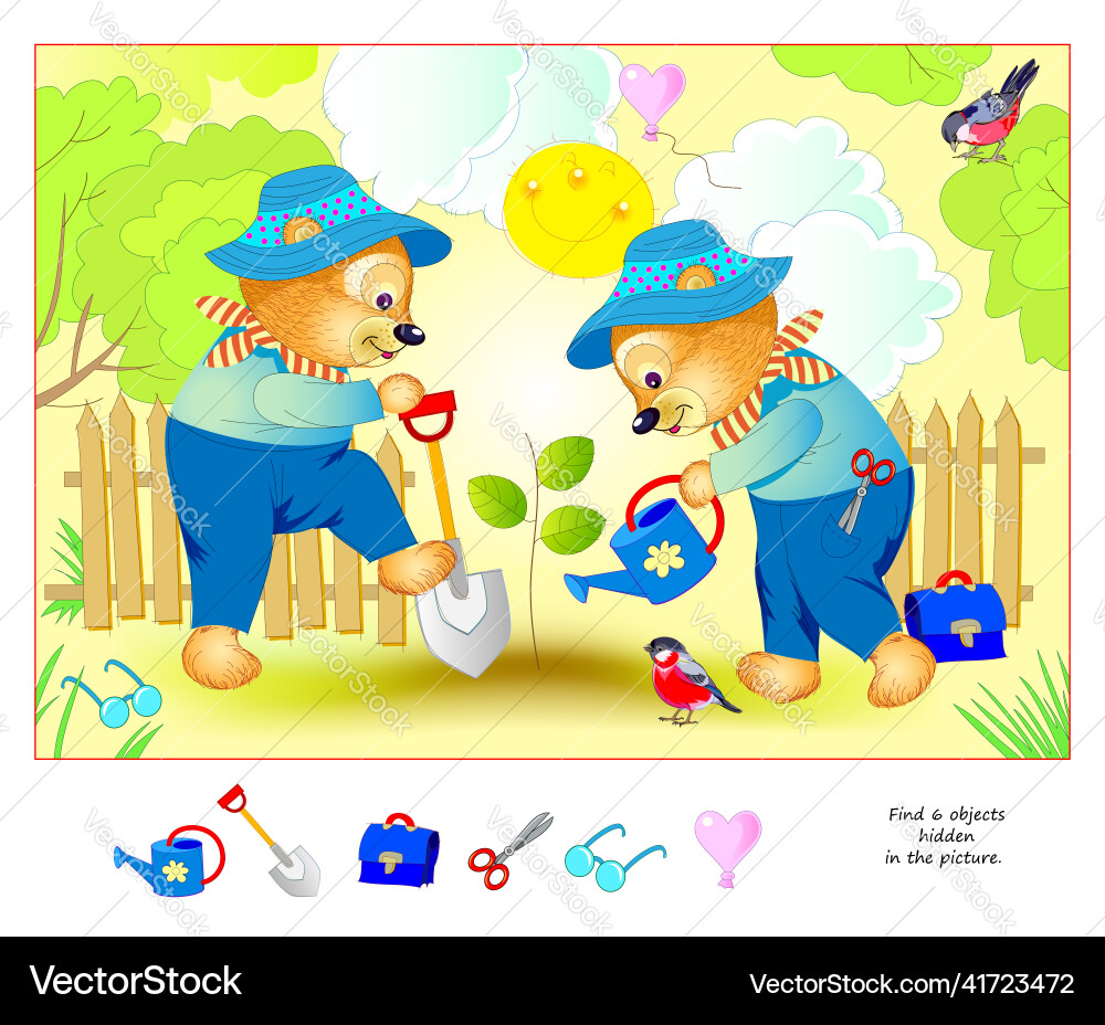 Kids Logic Puzzle: Find 6 Hidden Objects vector image
