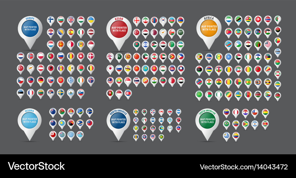 Map Pointer Set with Flags vector image