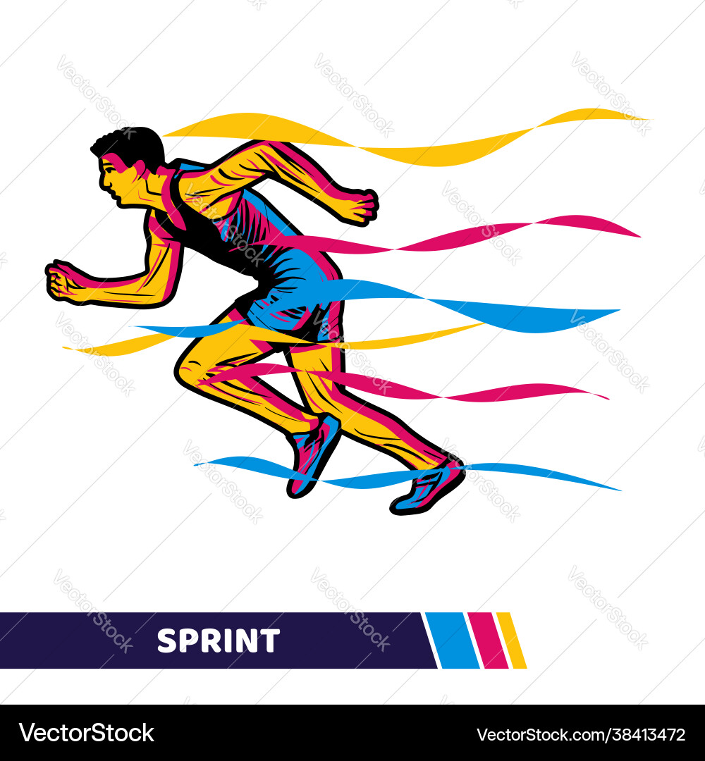 Running man doing sprint with color motion artwork Vector Image