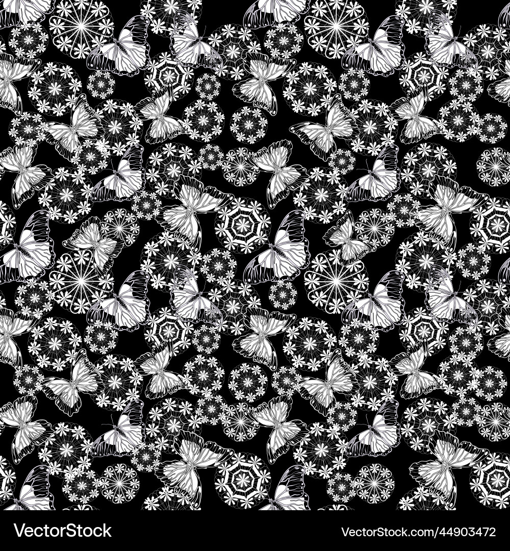 Seamless pattern with butterflies and snowf Vector Image