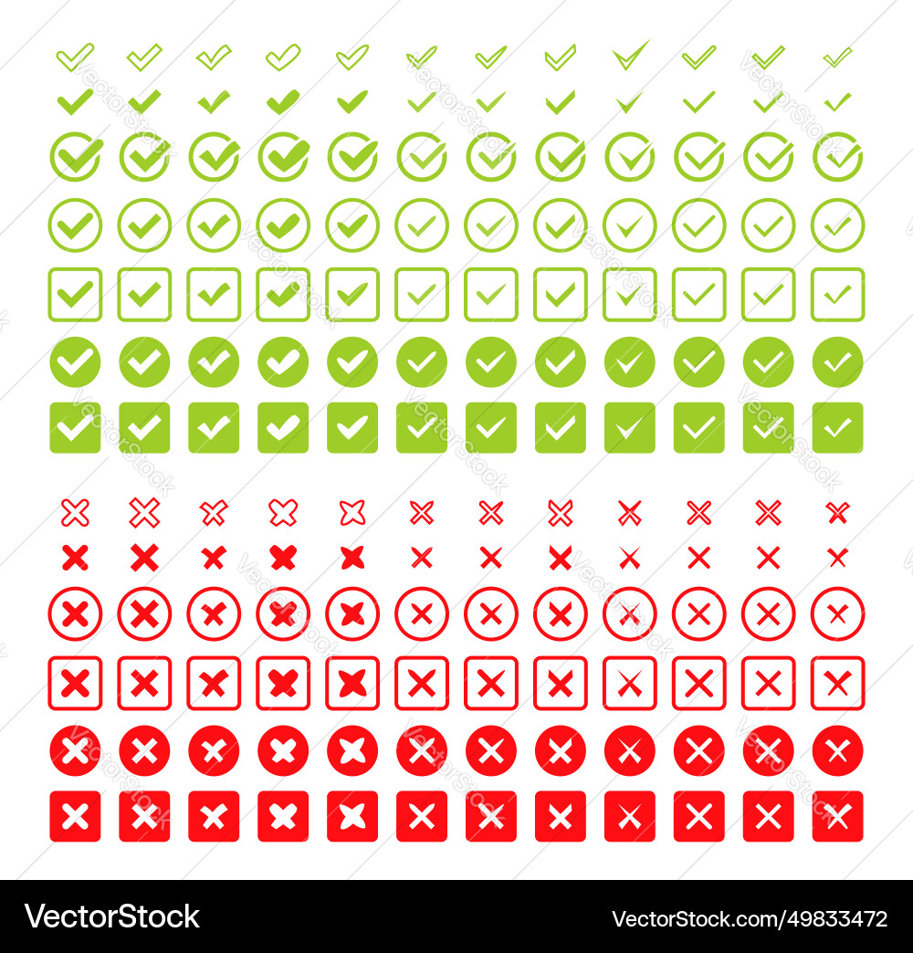 Set check marks and crosses tick x mark icon Set check marks and crosses tick x mark icon vector image