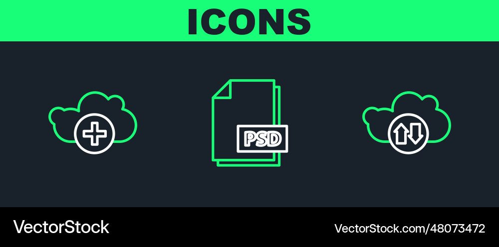 Set line cloud download and upload add Vector Image