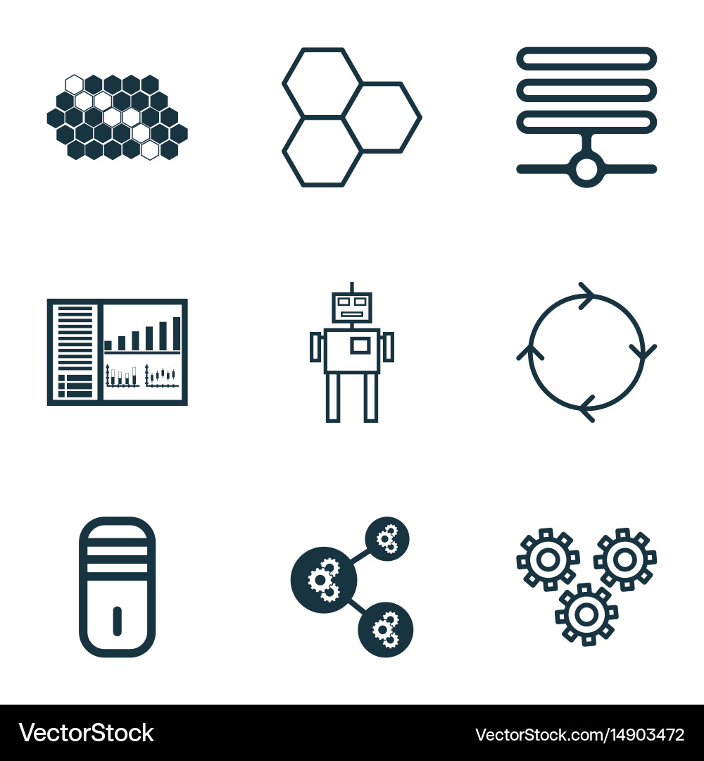 Set of 9 machine learning icons includes Vector Image