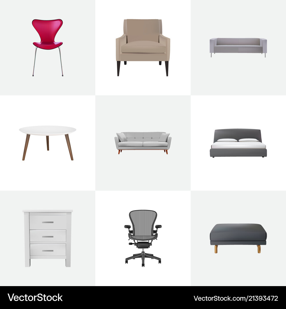 Set of design realistic symbols with round table Set of design realistic symbols with round table vector image