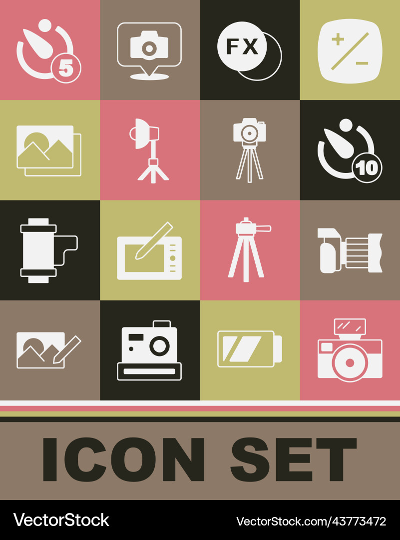 Set photo camera with flash timer fx Set photo camera with flash timer fx vector image