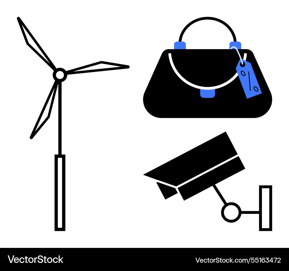 Wind turbine handbag with tag and surveillance Wind turbine handbag with tag and surveillance vector image