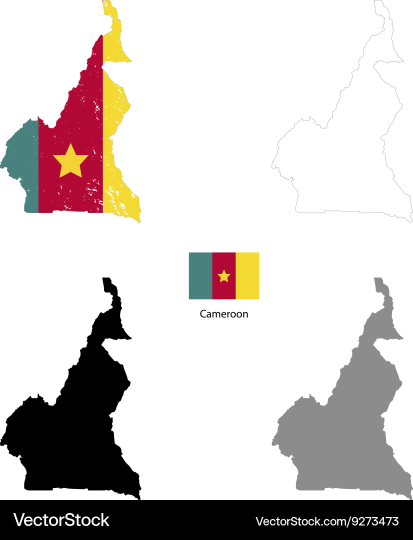 Cameroon country black silhouette and with flag Vector Image