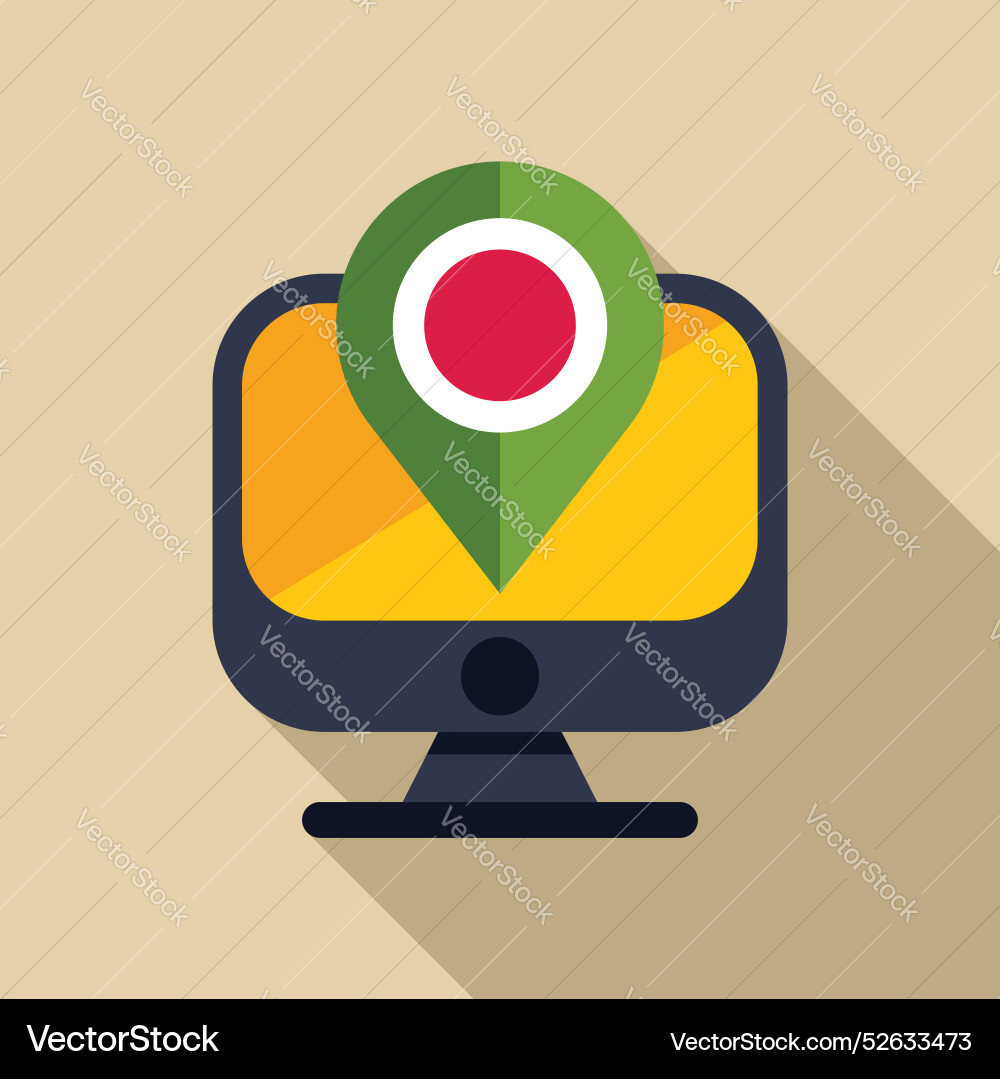 Computer showing location pin with japanese flag Vector Image