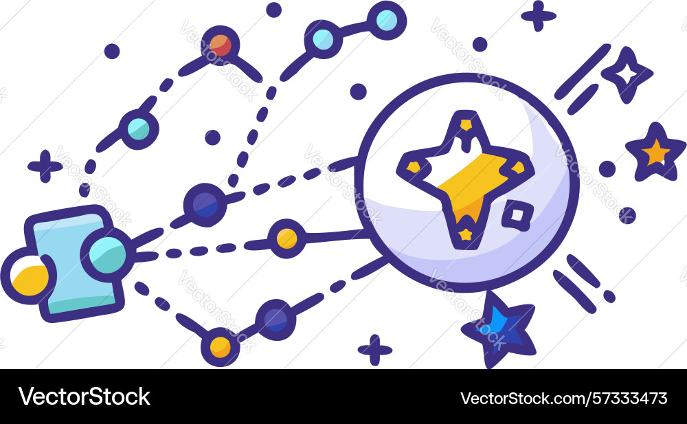 Connected network nodes with star digital link vector image