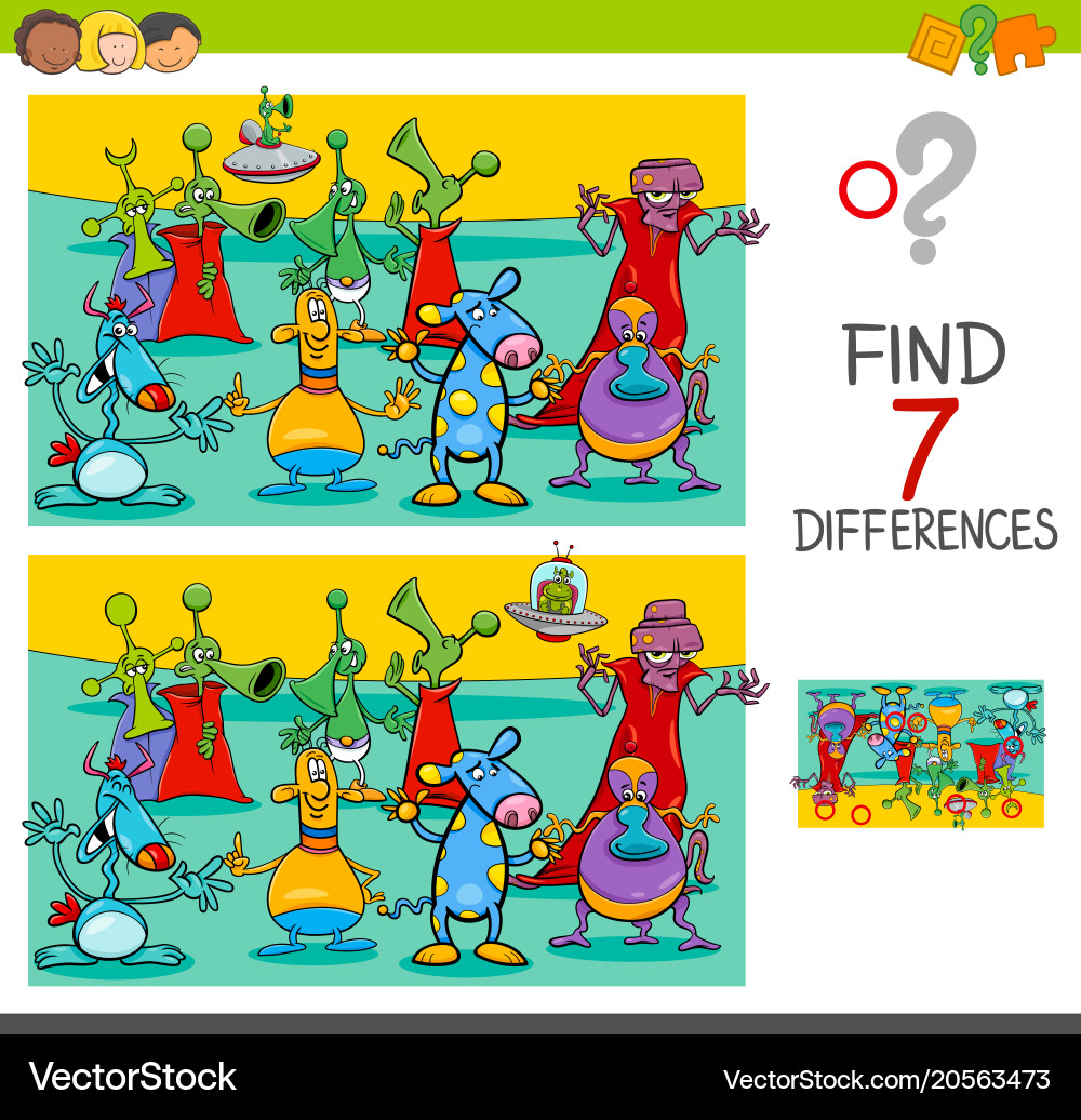 Find differences game with aliens characters vector image