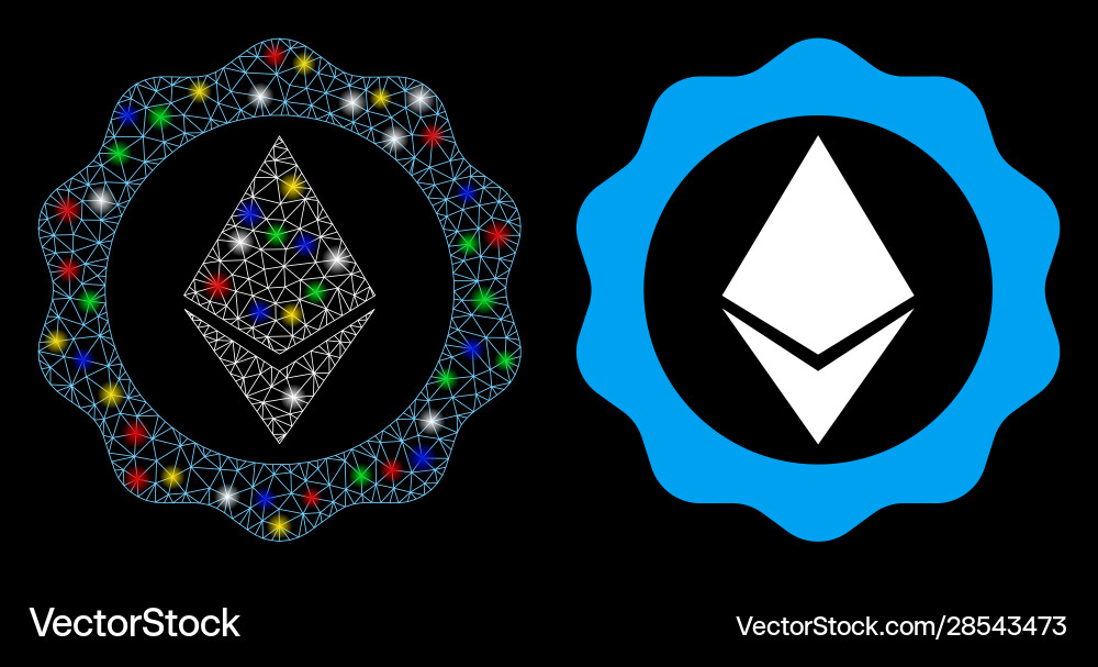 Flare mesh 2d ethereum badge seal icon with Flare mesh 2d ethereum badge seal icon with Vector Image