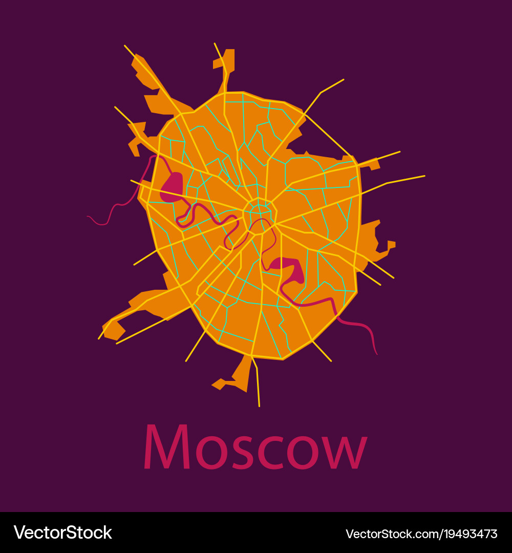 Flat color map of moscow all objects are located vector image