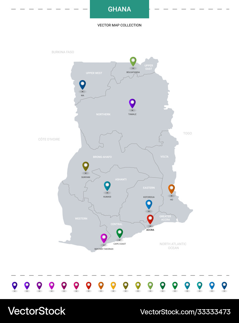 Ghana map with location pointer marks infographic vector image