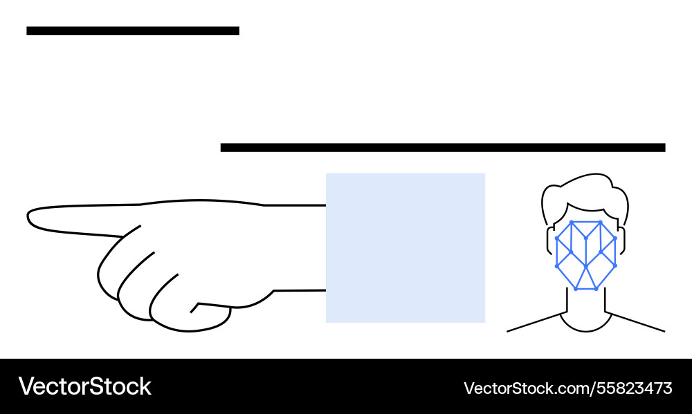 Hand pointing with face recognition grid Hand pointing with face recognition grid vector image