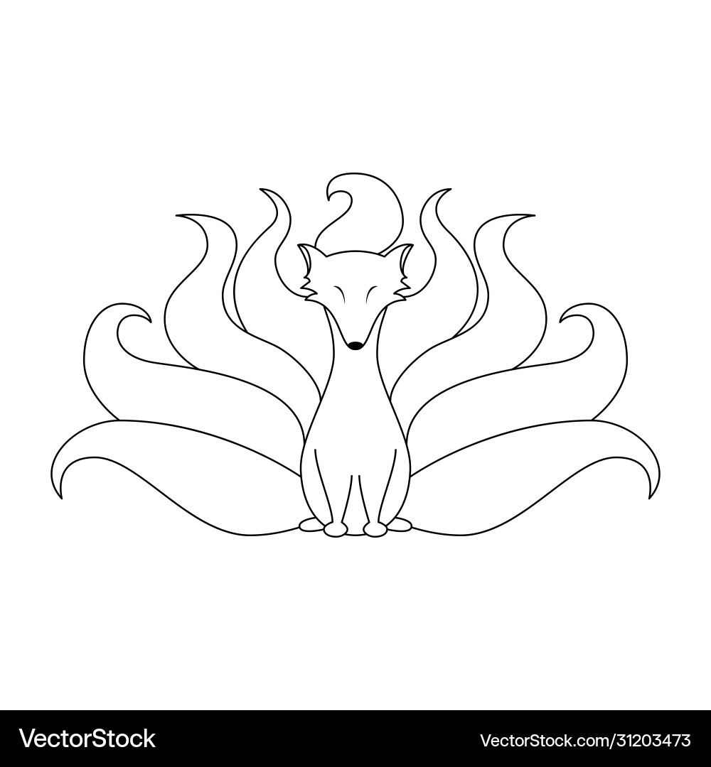 Kitsune nine tailed fox outline Kitsune nine tailed fox outline vector image