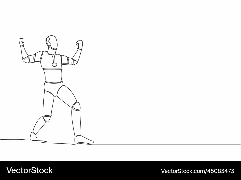 Single continuous line happy robot standing Single continuous line happy robot standing vector image