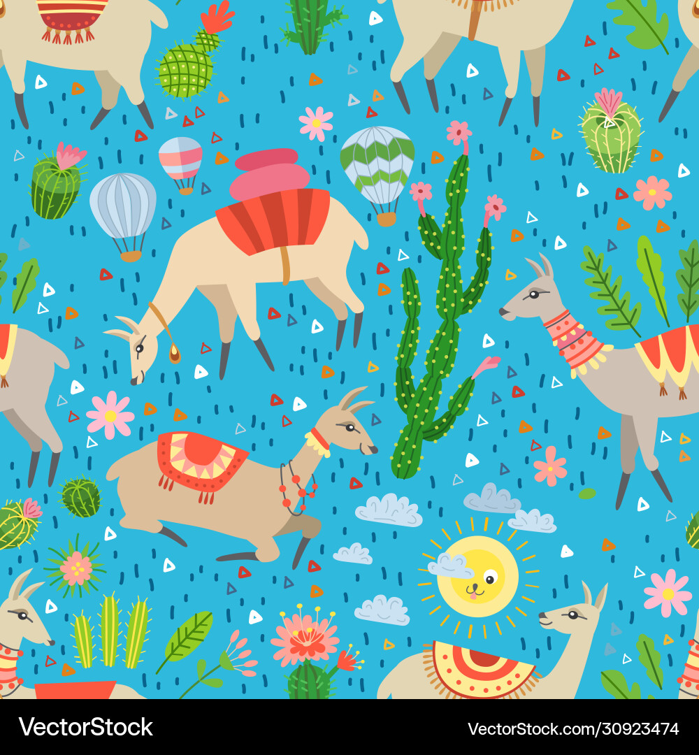 A seamless pattern with llama and cactus Vector Image