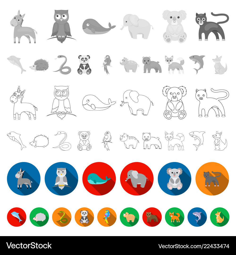 An unrealistic animal flat icons in set collection Vector Image