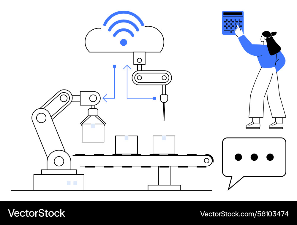 Automated factory system with cloud integration Automated factory system with cloud integration vector image