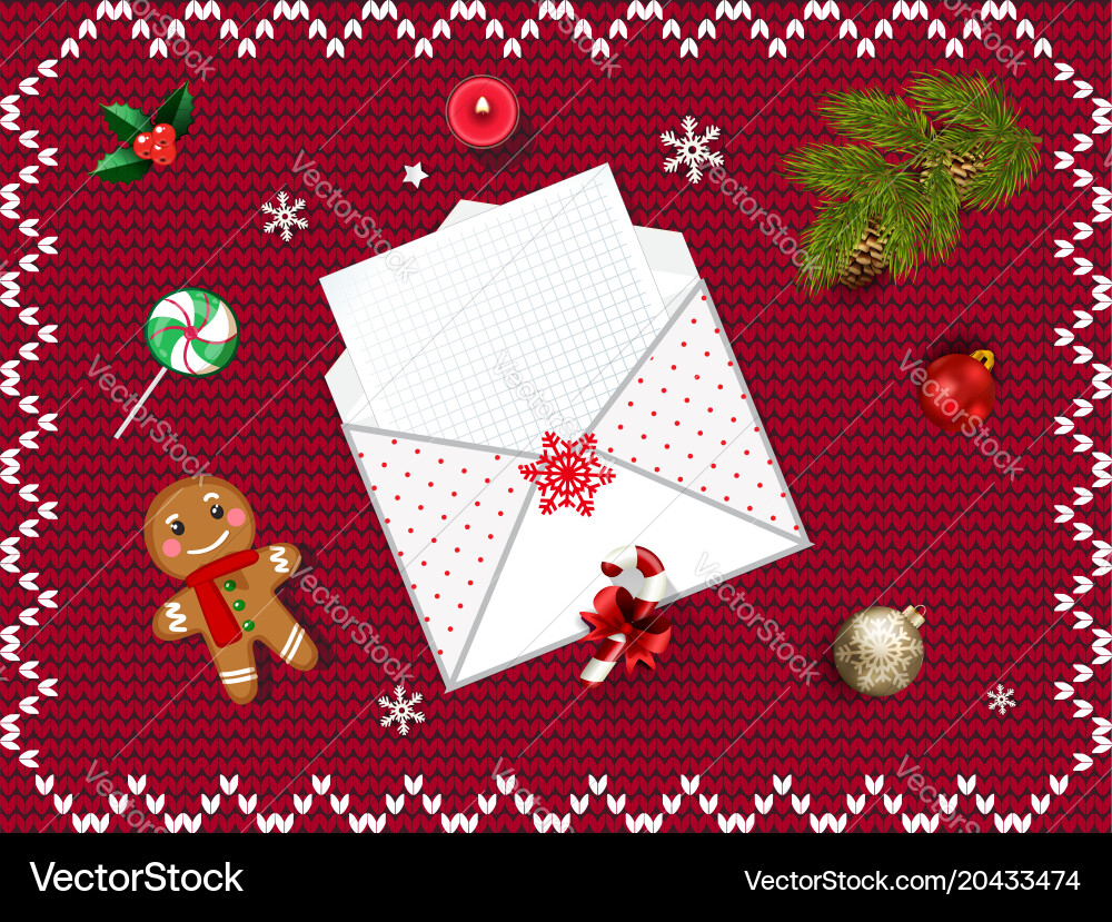 Christmas open envelope with empty sheet vector image