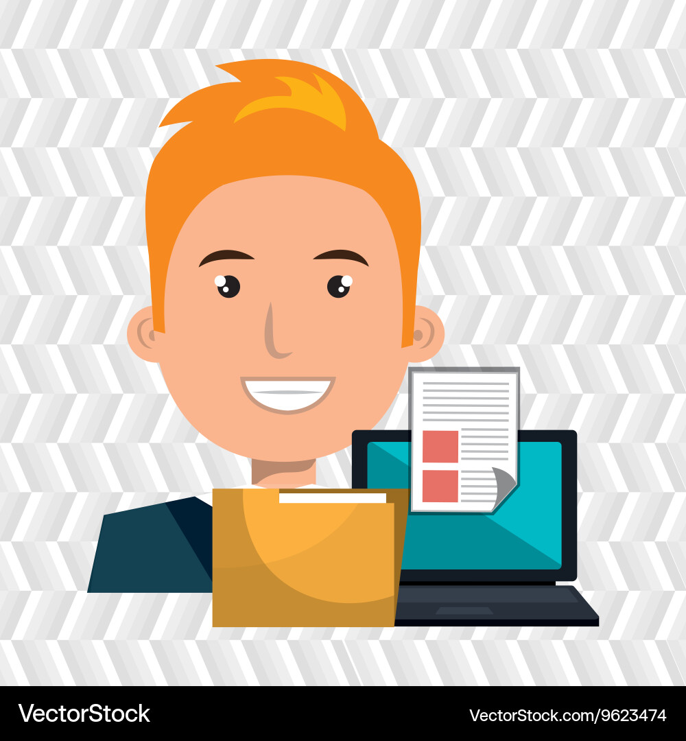 Computer user filing documents isolated icon vector image