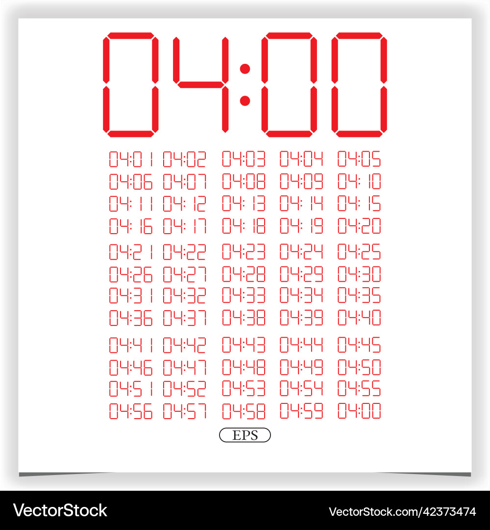 Digital clock closeup displaying 4 oclock red Digital clock closeup displaying 4 oclock red vector image
