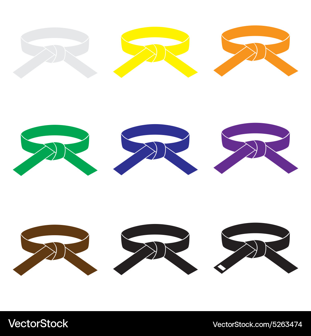 Karate martial arts color belts icons set eps10 vector image