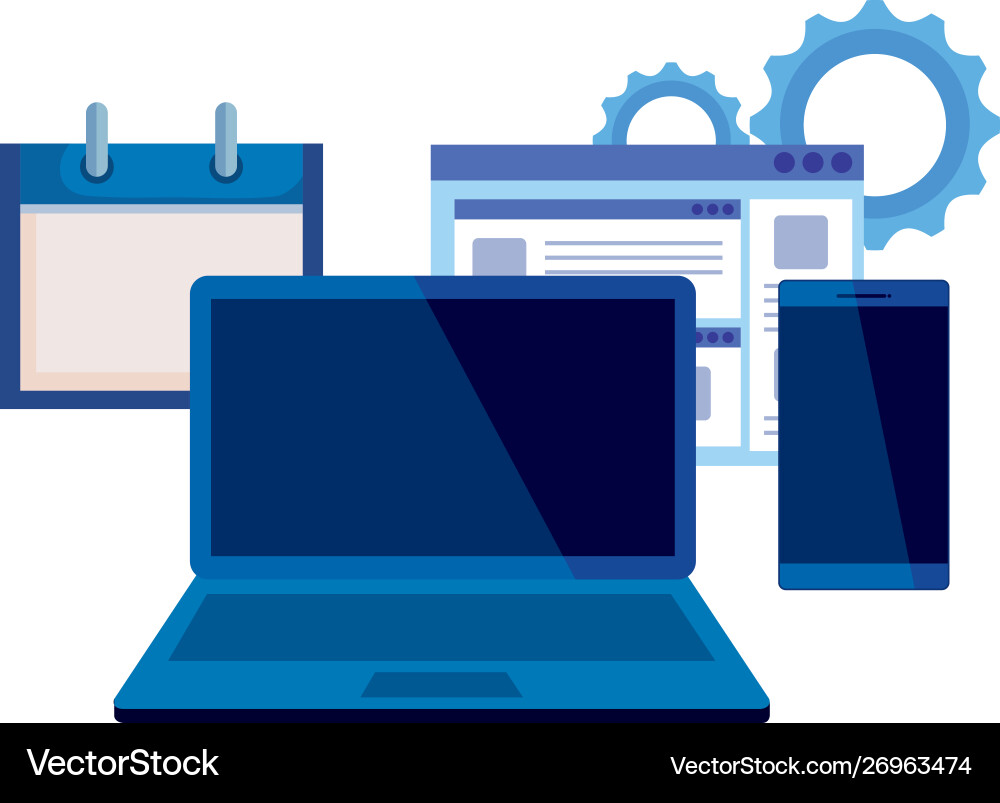 Laptop computer with webpage and smartphone Laptop computer with webpage and smartphone Vector Image