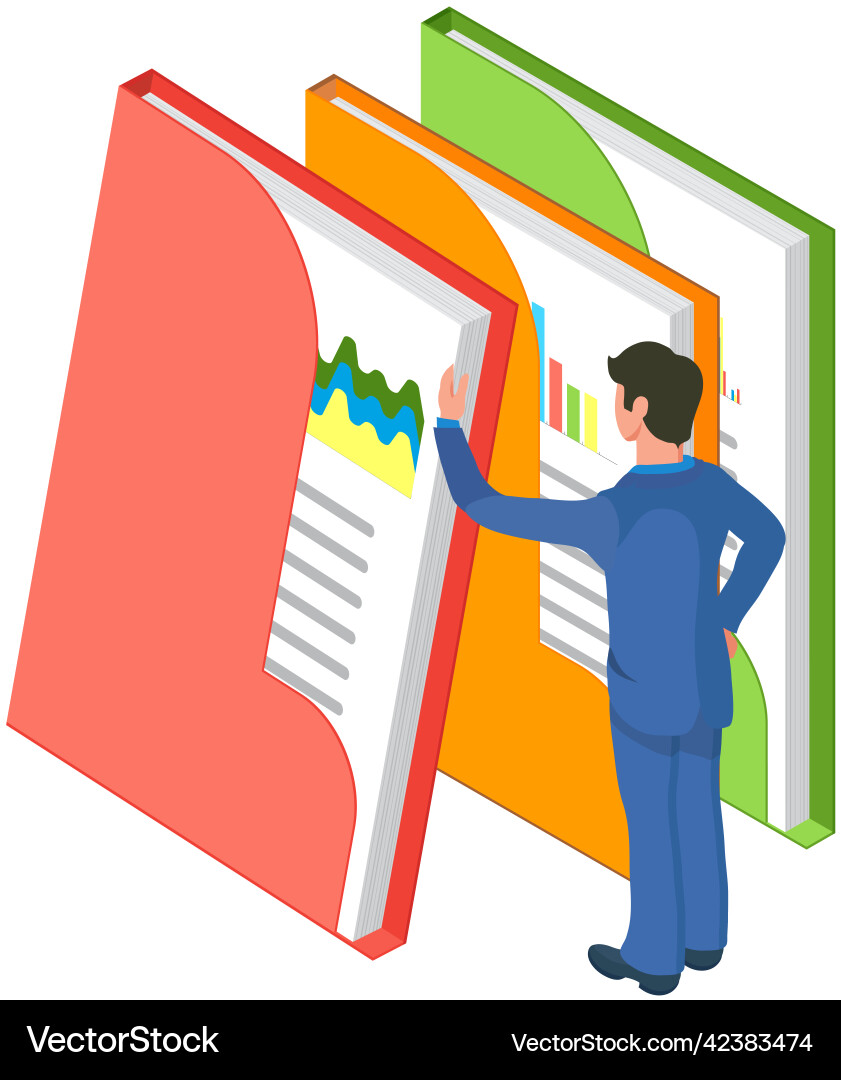 Man analyses digital report with data statistical Vector Image