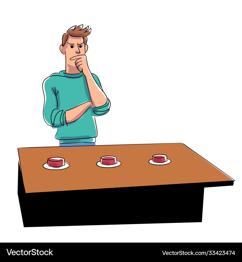 Man character playing game with thimble Man character playing game with thimble vector image
