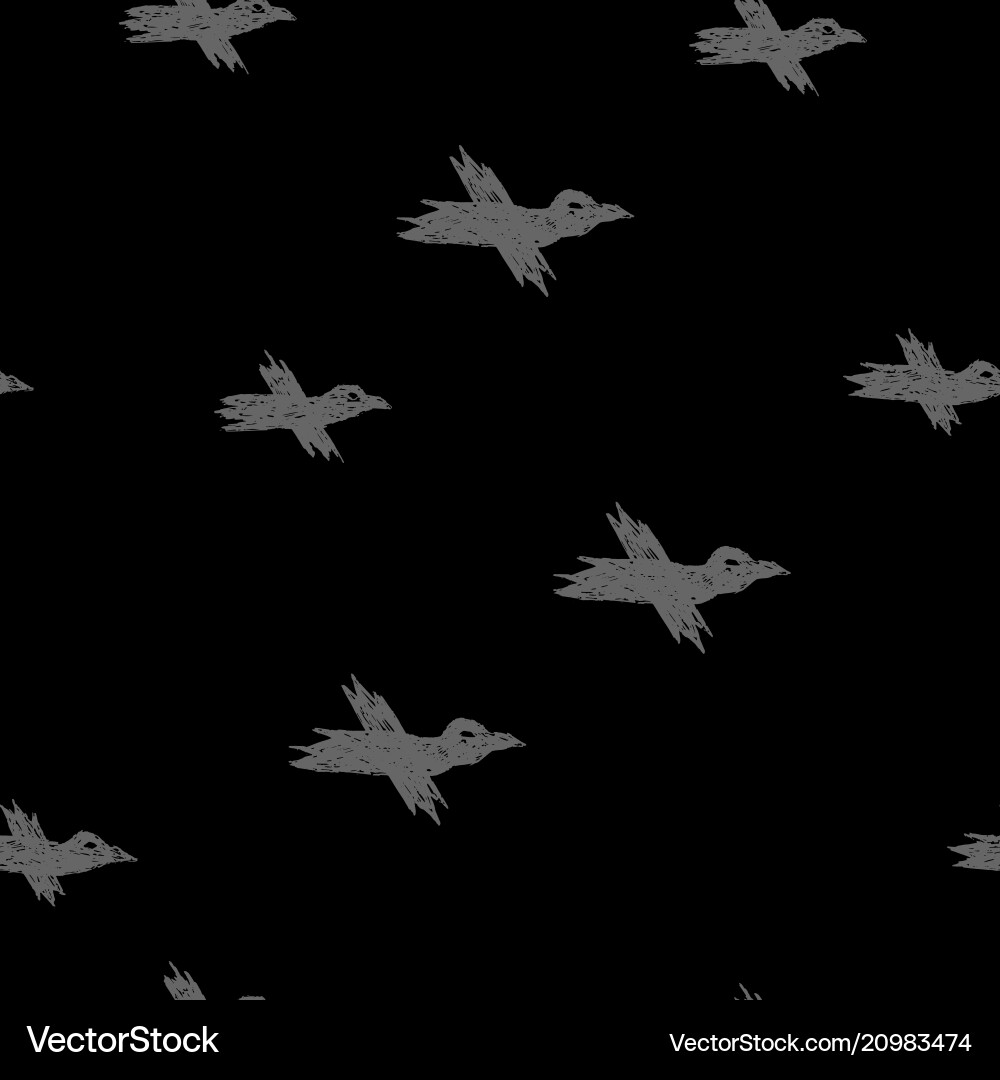 Seamless pattern with grey sketch crows Seamless pattern with grey sketch crows vector image