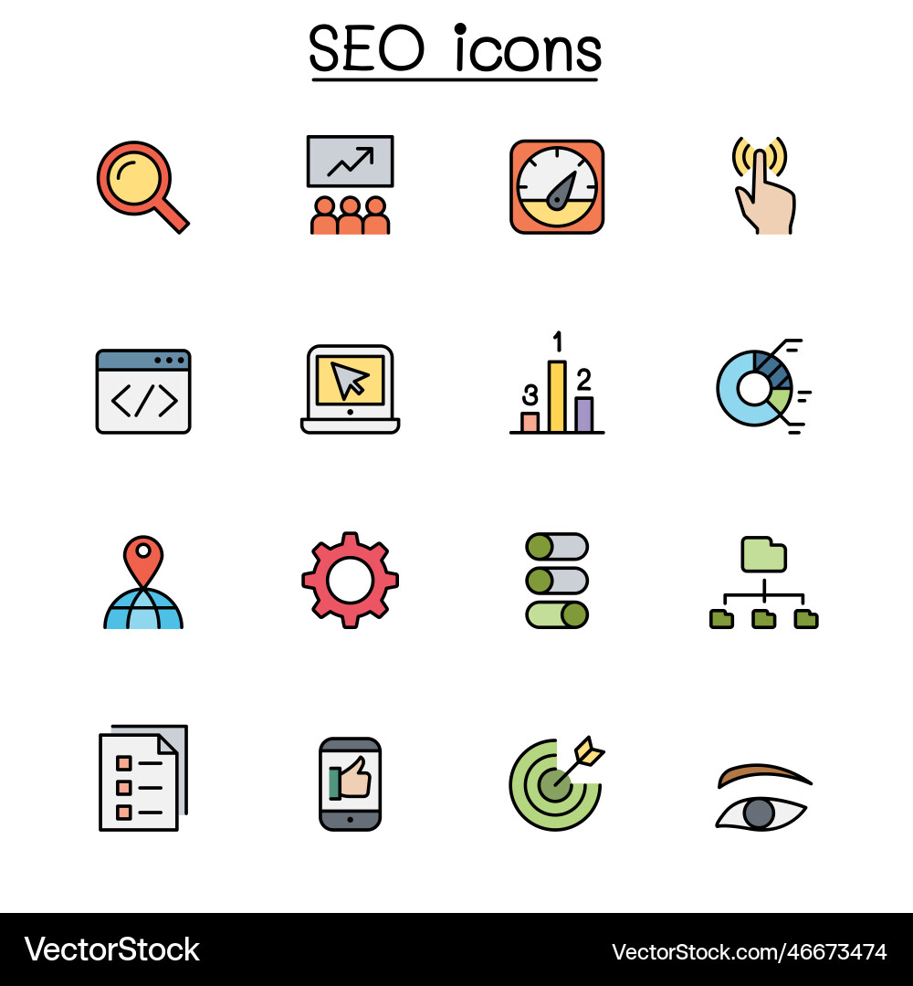 Seo optimization color line icon set Seo optimization color line icon set vector image