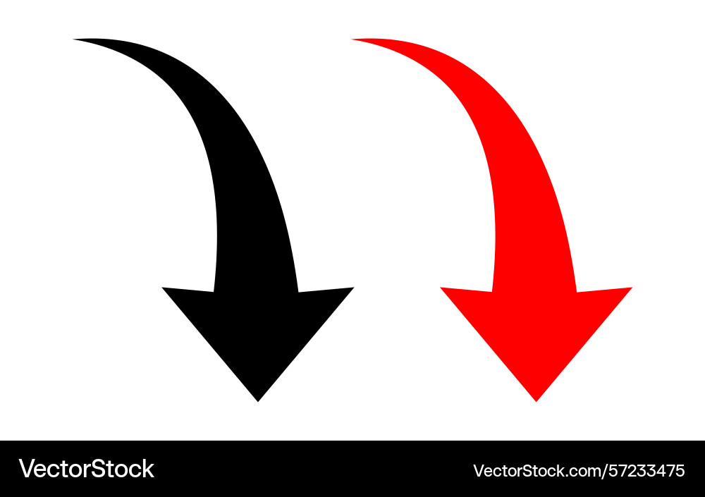 A simple red black curved arrow set pointing down A simple red black curved arrow set pointing down vector image