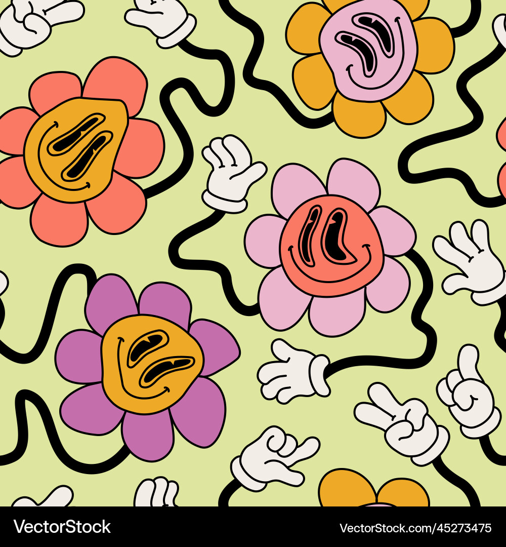 Abstract smiling flower face seamless pattern Abstract smiling flower face seamless pattern vector image