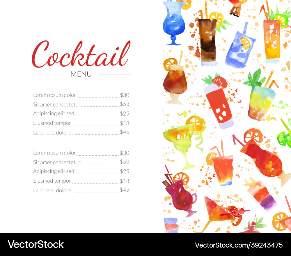 Aquarell Cocktail-Restaurant-Menü mit Glas Aquarell Cocktail-Restaurant-Menü mit Glas vektorbild