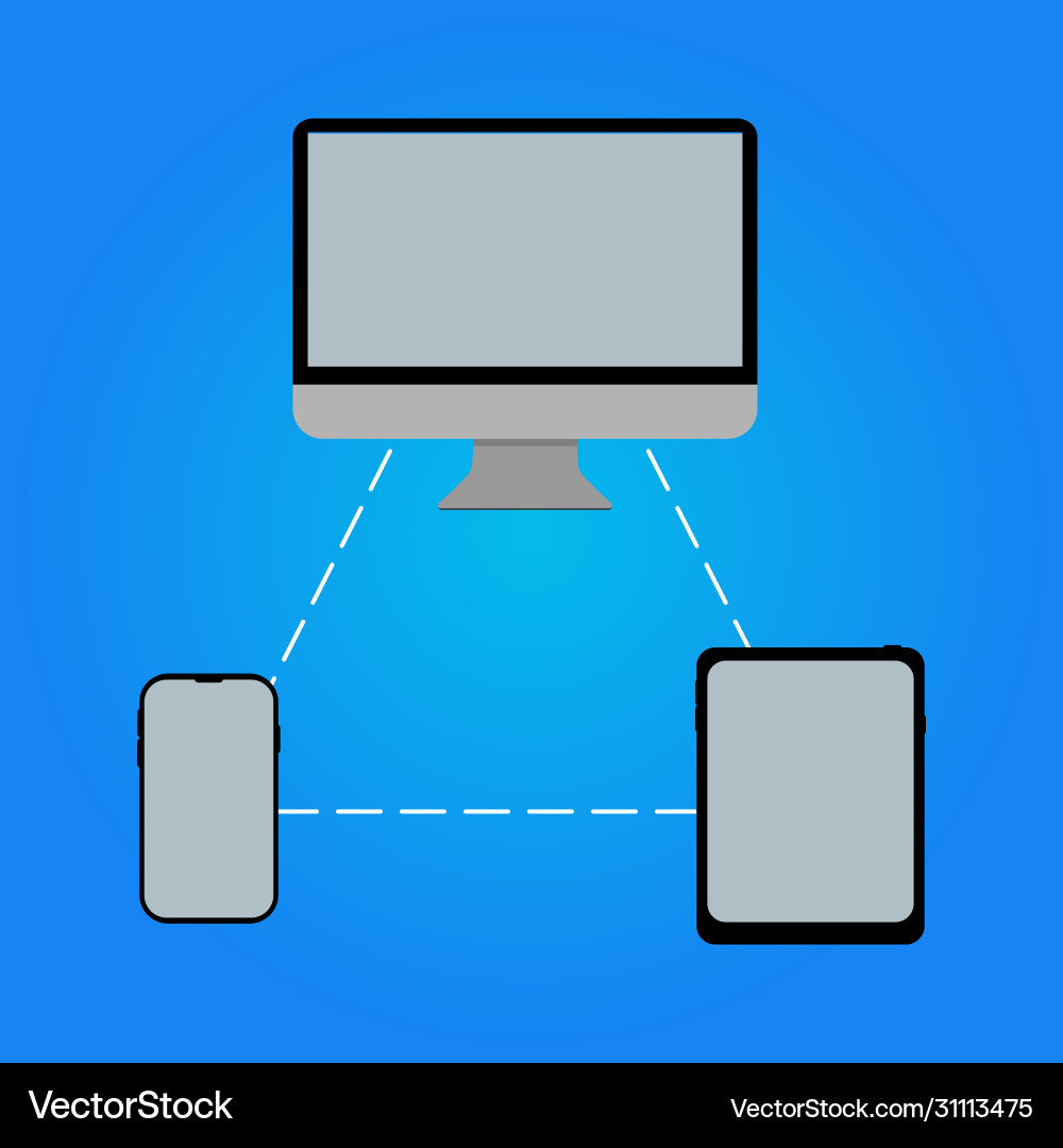 Computer phone tablet linked to one another Computer phone tablet linked to one another vector image