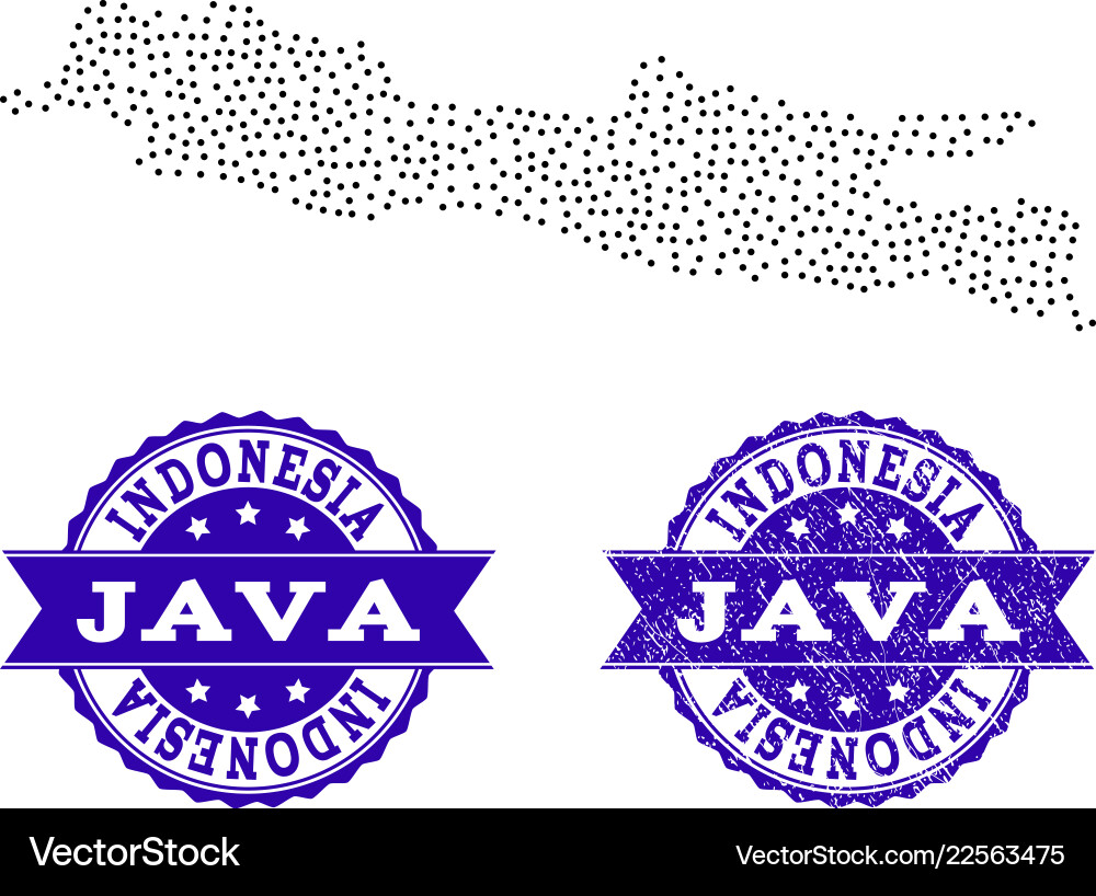 Dotted map of java island and distress seal Dotted map of java island and distress seal vector image