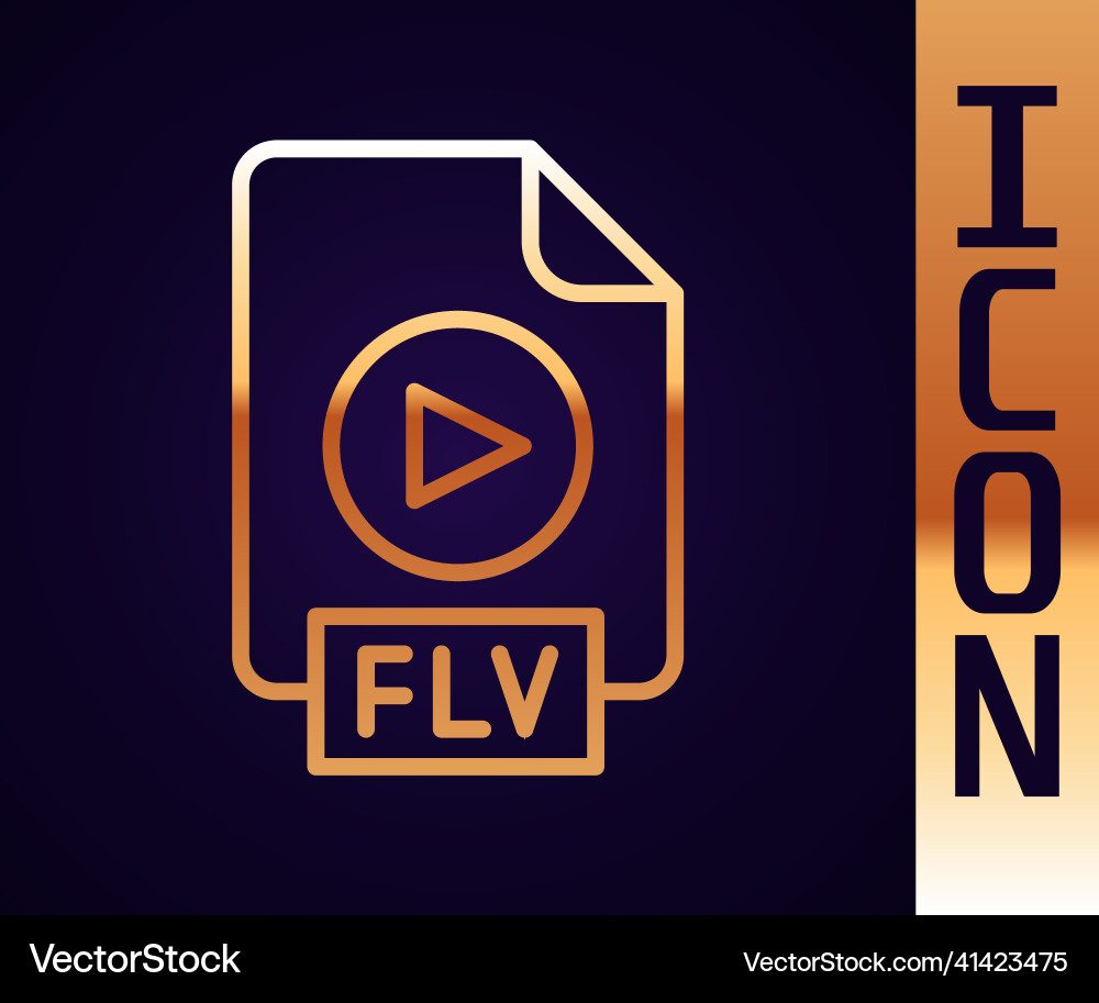 Gold line flv file document video format Gold line flv file document video format vector image