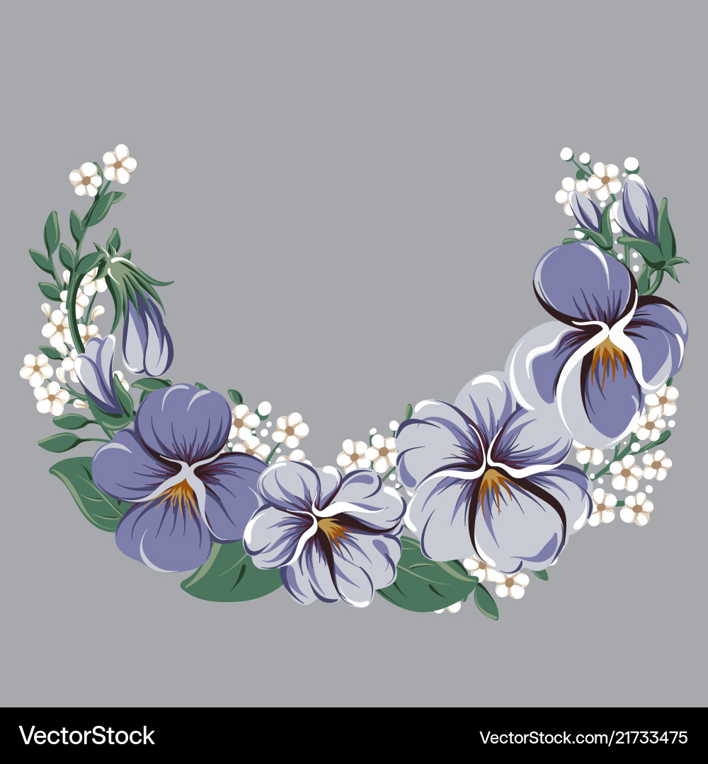 Halbrunder Blumenrahmenkranz mit Viola Blumen Halbrunder Blumenrahmenkranz mit Viola Blumen vektorbild