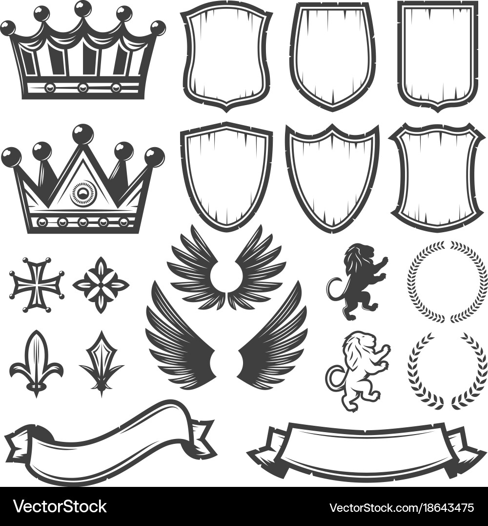 Heraldic Monochromatic Elements Vector Image