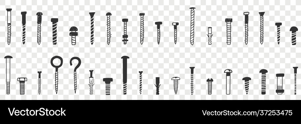 Nägel und Schrauben Doodle-Set Nägel und Schrauben Doodle-Set vektorbild