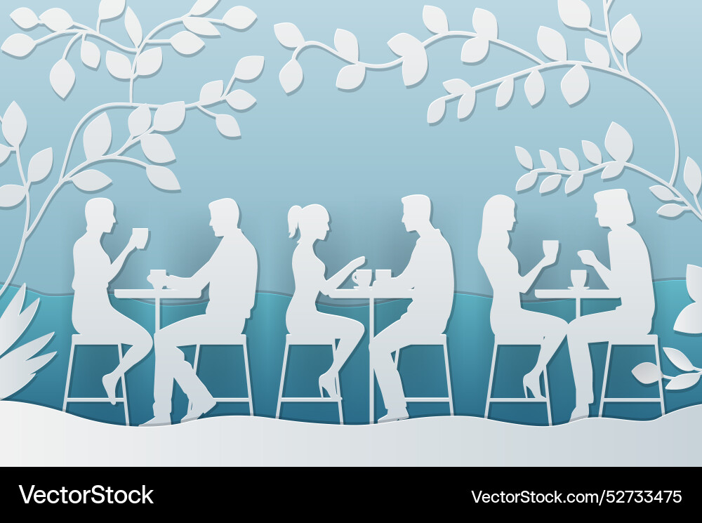 People in cafe paper cut style silhouettes sitting People in cafe paper cut style silhouettes sitting vector image