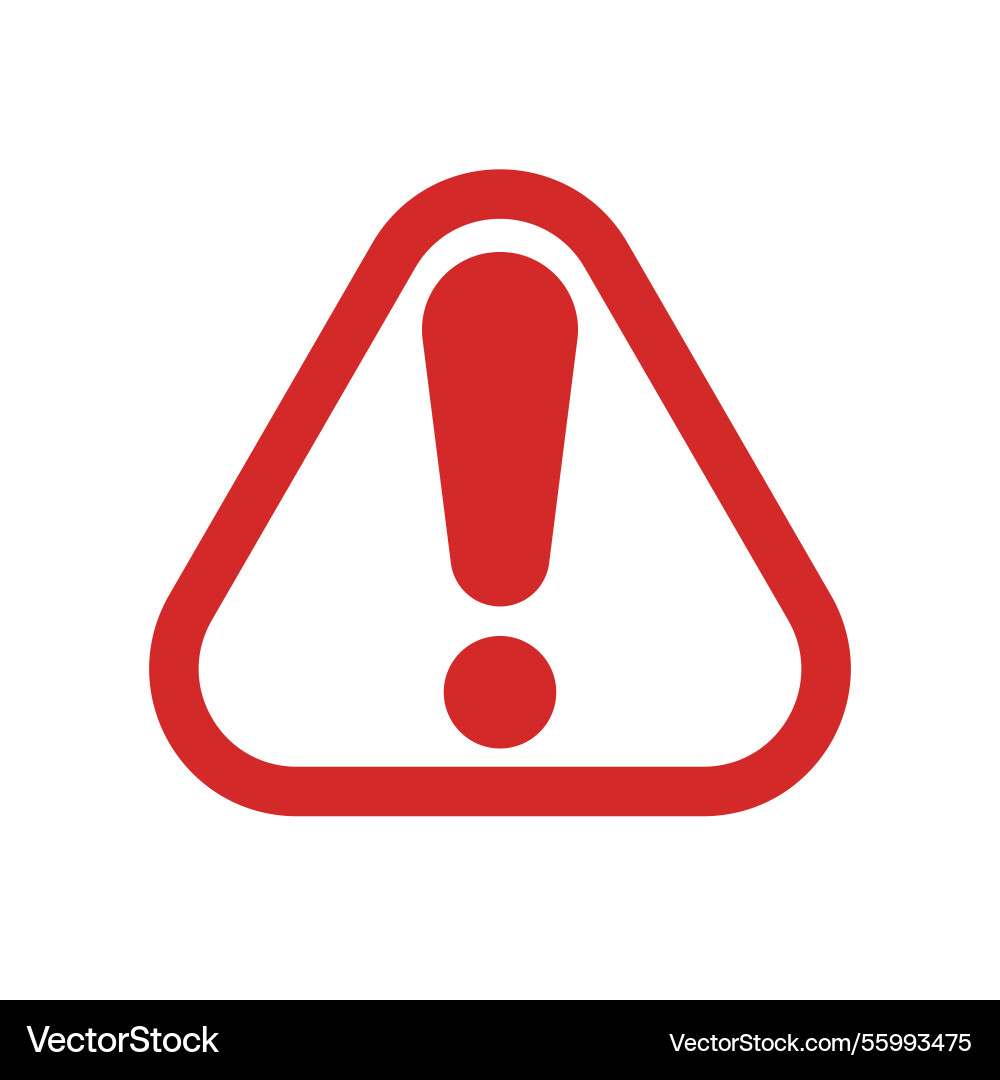 Red triangular warning icon featuring centered Vector Image