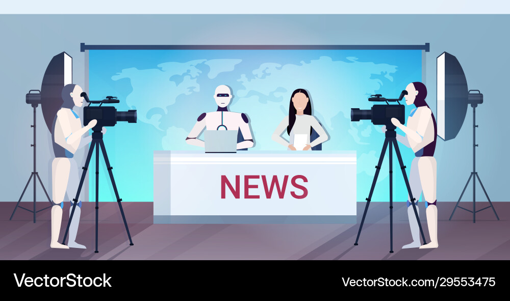 Robotic News Team Recording Vector Image