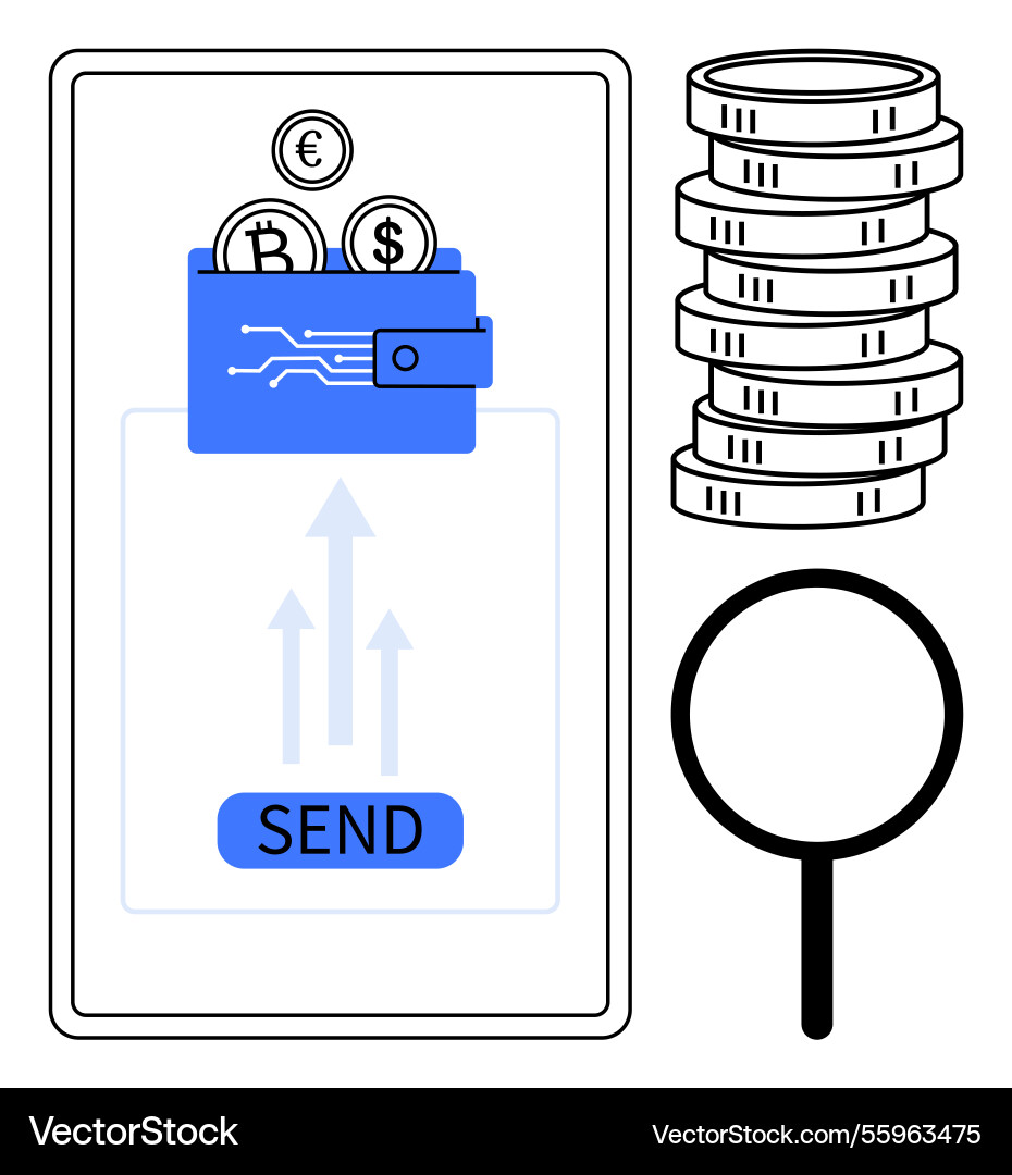 Sending digital currency via mobile wallet Sending digital currency via mobile wallet vector image