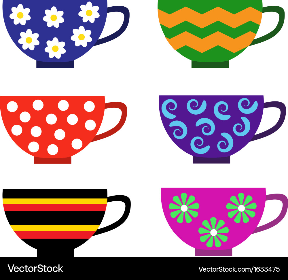 Set of multi-colored cups with patterns vector image