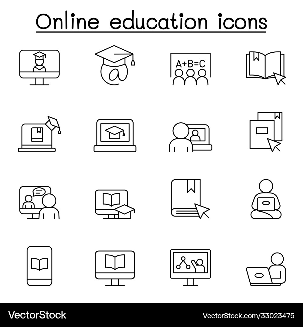 Set online education related line icons Set online education related line icons vector image
